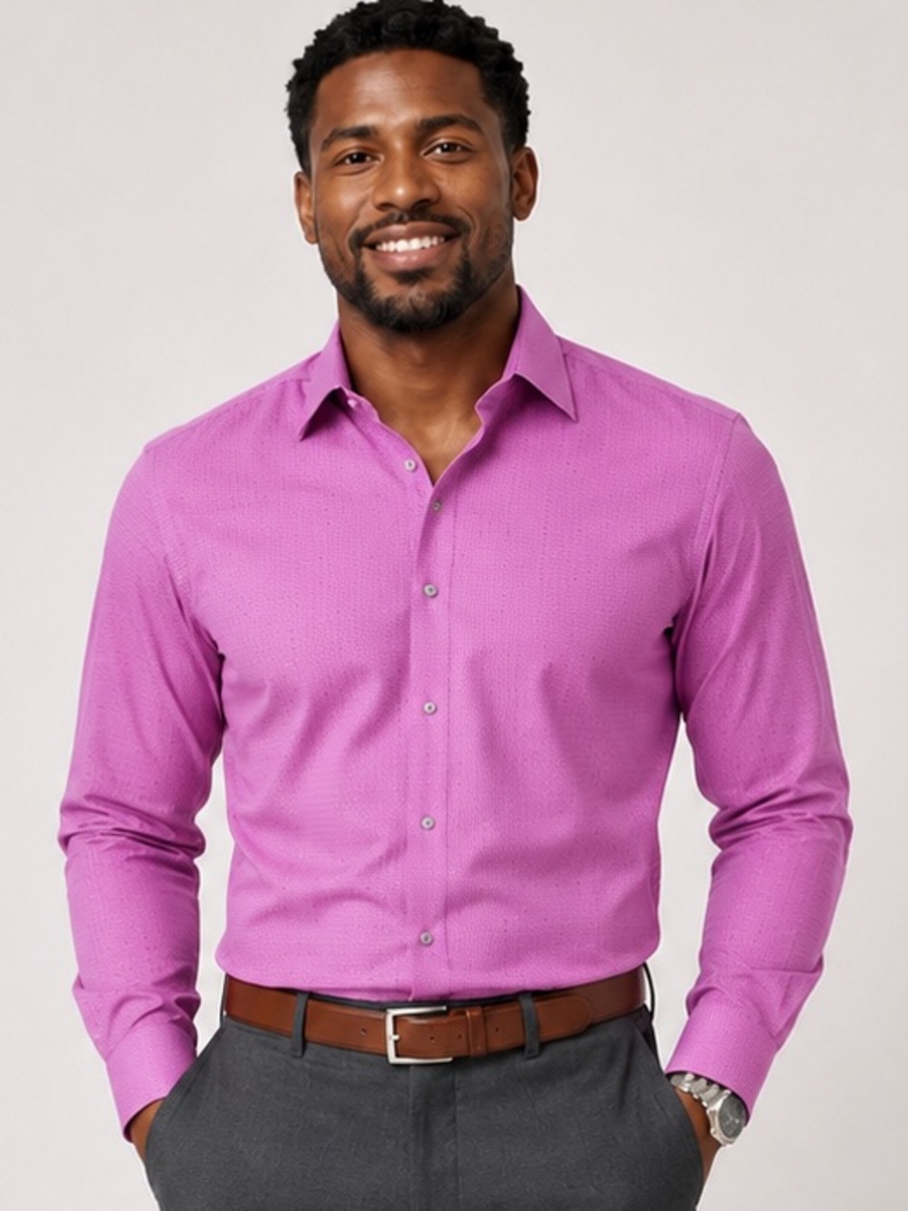 Calvin Klein Slim Fit Pink Micro Dot Dress Shirt Men's 14.5 32/33 Long Sleeve